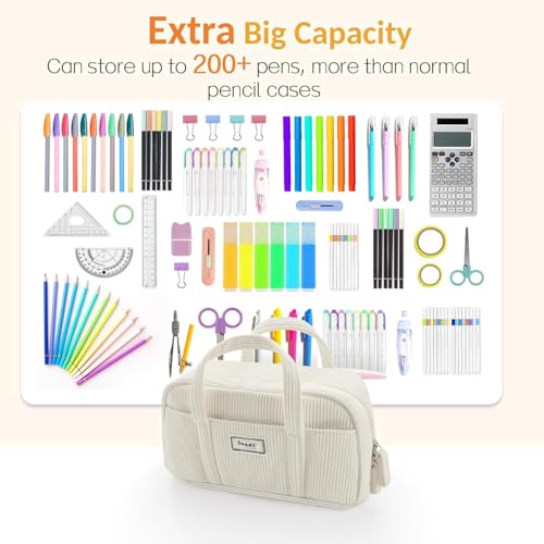 Image of Sooez Large Pencil Case Pouch, Extra Big Pencil Bag with 5 Compartments, Pen Bag Wide Opening, Soft Corduroy Pencil Pouch Organizer with Zipper, Cute Aesthetic School Supplies for Girls-Light Blue