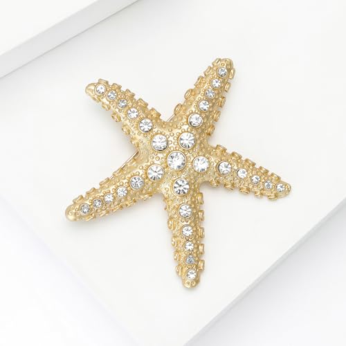 Image of Charm Starfish Brooch Pin for Women Fashion Chunky Plated Gold Sea Star Lapel Pin Summer Ocean Beach Jewelry Gifts
