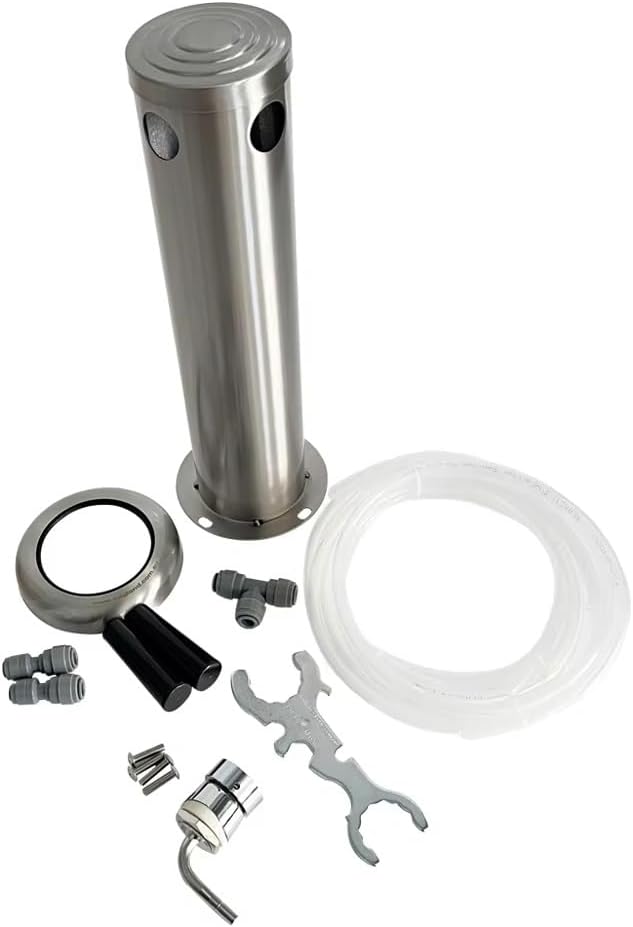 Brushed Stainless Steel Double Hole Beer Tower Font for Kegerator, Includes 2 Short-Tail Shanks, 2 Tap Handles, 4mm/5mm Eva Lines, 4 M5 Screws | No Taps