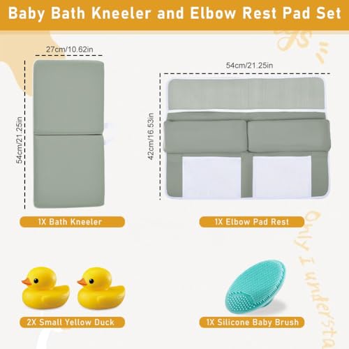Image of Baby Bath Kneeler and Elbow Rest Pad Set | Bath Kneeling Pad for Bathing Baby with Toy Organizer Pockets，Soft Non-Slip Baby Bathtub Mat for Baby Bathing，Gifts for Parents