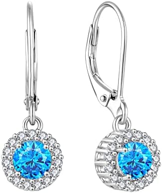 JO WISDOM Women Halo Earrings,925 Sterling Silver Leverback Dangle & Drop Earrings with 5MM 3A Cubic Zirconia