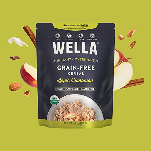 Wella Grain Free Cereal Oatmeal Alternative – Organic Cereal, Vegan High Protein Gluten Free Superfood – Paleo Plant-Based Non-Gmo – Low In Net Carbs – Multi-Serve 12.8 Oz. Pouch - Apple Cinnamon #TOP1