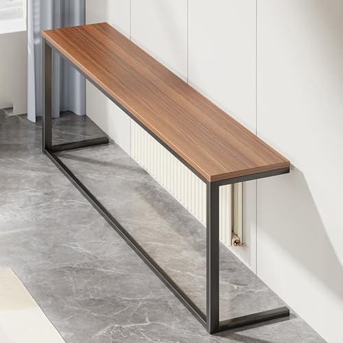 Smukły drewniany stół konsolowy z metalowym E, nowoczesna półka na grzejnik, do salonu i przedpokoju, oszczędność miejsca, retro, sofa, stół, futro, Solut