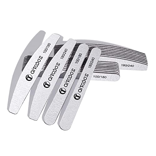AiTodos® limas de uñas profesionales, 20 limas de uñas profesionales - Grano 100/180/240, pulidor de uñas profesional 10 piezas - 100/180, 10 piezas - Grano 180/240 Herramientas para limas de uñas