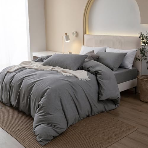JIYUAN California King Washed Cotton Duvet Cover Set, Relaxed Linen Feel by JIYUAN - Used condition - Image 3