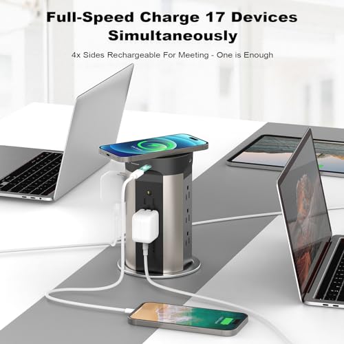 Automatic Pop Up Outlet for Countertop with 15W Wireless Charger, 75W USB C Desk Charging Station,12 Outlets & 4 USB Ports,4"Hole Desktop Power Grommet, Pop-Up Power Outlet for Kitchen Island, Office by Kungfuking - Used condition - Image 4