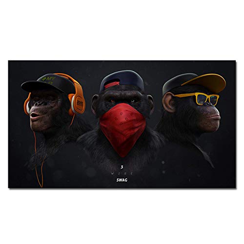 wjwang Cuadro En Lienzo Impresión En Lienzo Animal Art Pictures Lienzo Impreso Pintura Mono con Auriculares Arte De La Pared Carteles para Decoración De La Sala De Estar 70X120Cm Sin Marco Pc11148 Cover