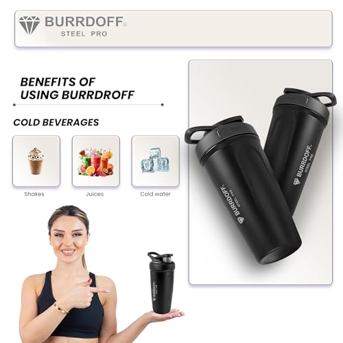 Image of Steel Performance Pro Protein Shaker Bottle (PUSH LOCK BUTTON), Gym Shaker Steel Shaker Bottle Gym Shaker Bottle shaker bottles for protein shake gym protein shaker (Black)