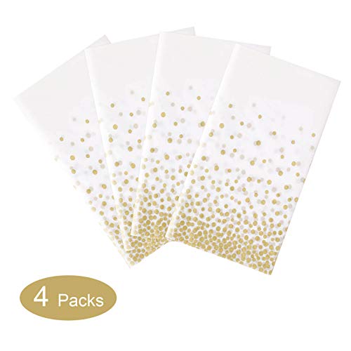 Gexolenu 4 Pack White And Gold Disposable Plastic Tablecloth For Rectangle Tables(54" X 108"), Disposable Waterproof Table Cover For Birthday, Graduation, Gold Table Cloths Party Supplies #TOP4