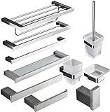 [Aspecto hermoso]: diseño cuadrado moderno, juego de accesorios de baño con base cuadrada e instalación de doble perno para que sea más estable, los tornillos de instalación están ocultos e invisibles
