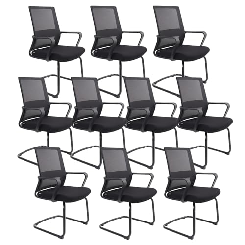 REMURITA 10 Pack Black Reception Chairs with Sled Base 250lbs Capacity, Mid Back Breathable Mesh Office Chairs No Wheels with Lumbar Support for Conference Waiting Meeting Guest Room