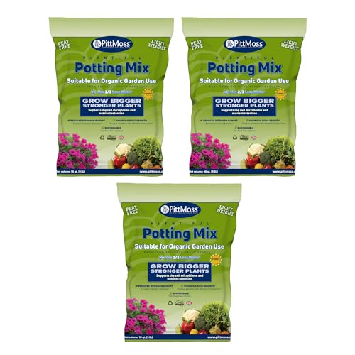 PittMoss Plentiful Eco-Friendly, Organic, Peat-Free Potting Mix, 10 Quarts (Pack of 3) for Gardens, Houseplants, Mulching & More - Made in USA from Recycled Paper
