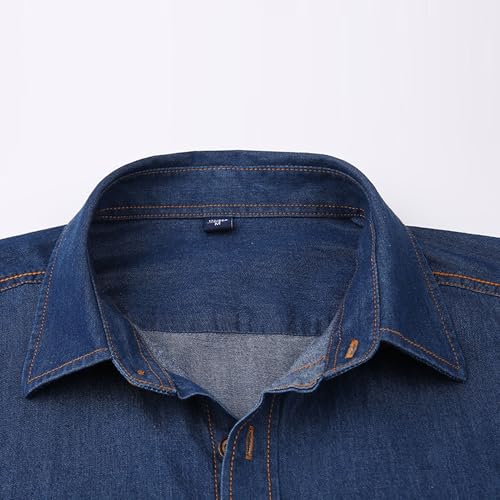 Mens Slim Button Lapel Denim Jacket Casual Long Sleeve Washed Jean Coat Motorcycle Biker Jean Jackets (Dark Blue1,4X-Large)3