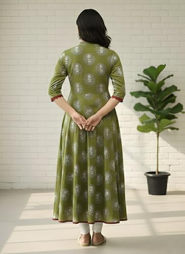 Image of Yash Gallery Women's Cotton Relaxed Fit Anarkali Kurta