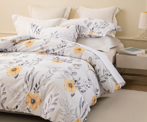 Image of SLEEPBELLA King Size Duvet Cover Set with Button Closure - Black and Yellow Botanical Luxury Bedding for a Comfortable Sleeping