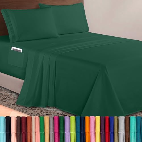 Image of Elegant Comfort Luxurious 1500 Premium Hotel Quality Microfiber 4-Piece Sheet Set, 18-24 Inches Deep - Extra Deep Pocket Sheets - Ultra Soft 4PC Deep Pocket Sheets, King, Hunter Green