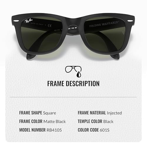 Image of Ray-Ban RB4105 WAYFARER FOLDING CLASSIC Square Shape Sunglasses for Men with Official Eyewear Kit