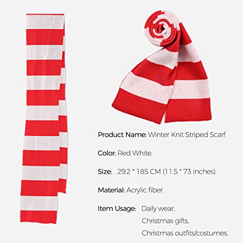 Jifoocol Christmas Red Scarf For Women Men, Winter Cashmere Feel Knit Scarf Classic Red White Striped Scarves Warm Fall Lightweight Long Scarf Soft Shawl For Birthday Christmas Gifts (Red & White) #TOP3
