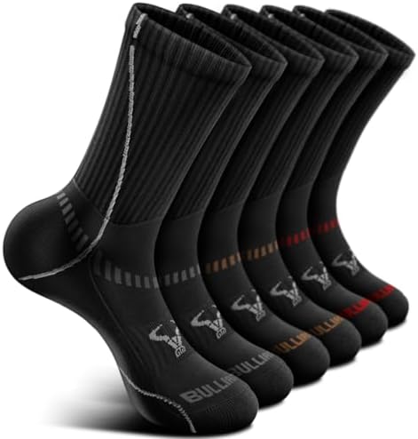 BULLIANT Men Cushioned Compression Crew Socks 6Pack For Running Gym Sports