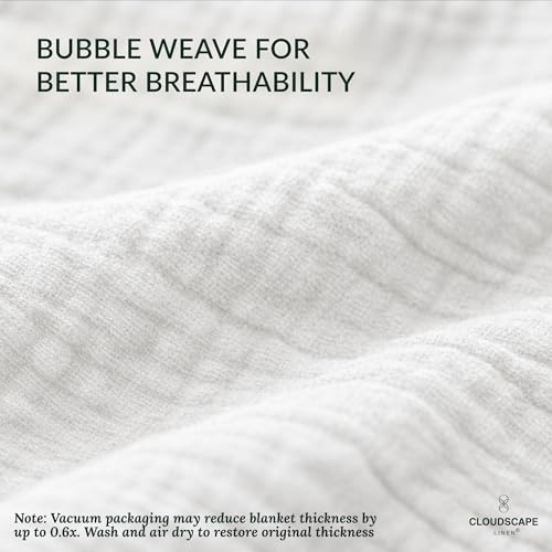 CLOUDSCAPE 8 Layer Muslin Blanket for Adults, 100% Cotton Gauze Blanket King Size Bedding, 92" x 108" Fits Up to Cal King Bed, All-Season, Soft, Lightweight Breathable Layering Summer Blankets- White by CLOUDSCAPE LINEN - Image 2
