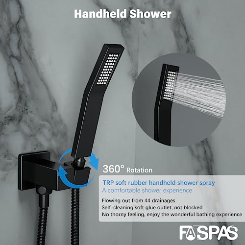 Fatspas Shower System With Tub Spout, Wall Mounted Shower Faucet Set For Bathroom With 10 Inch Rain Shower Head And Handheld Shower Head Set, Matte Black #TOP2