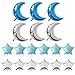 KEYYOOMY Crescent Moon Shaped Mylar Balloons 36 inch Moon and Star Party Balloons Pack of 18 for Birthday Party Anniversary Celebrate Parties Wedding Baby Shower Decorations (Blue and Silver)