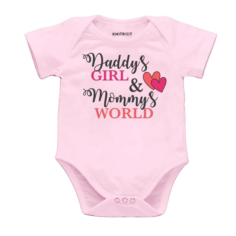Mom & Dad Family Special Onesies, Unisex Baby Kids Cotton Lycra Envelope Neck Half Sleeve Romper, Bodysuit, Sleepsuit, Daddy's Girl Mommy's World, Infant Cloths for Boys & Girls-image-2