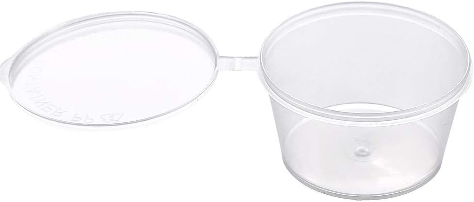[4 oz. - 100 Sets]Disposable Plastic Portion Cups with Lids, Stackable Airtight Dressing Container to Go, Jello Shot Cups Souffle Cups Sauce Cups