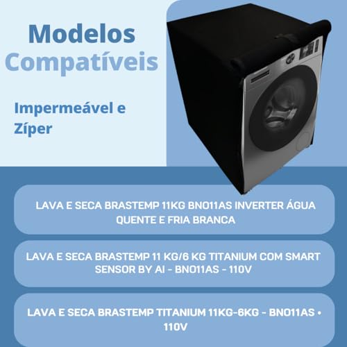 CAPA PARA LAVA E SECA BRASTEMP 11KG BNO11AS IMPERMEÁVEL (Preto) #3