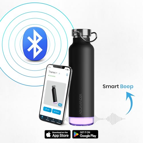 Image of Aquaminder Smart Water Bottle | RGB LED Glow & Timer Hydration Reminder with BT Mobile Phone Connection, Thames with App 600 ML (Black)