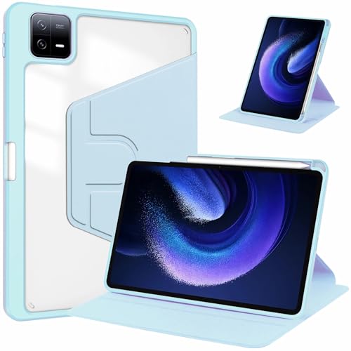 XFTeoux Cases for Xiaomi Mi Pad 5/Mi Pad 5 Pro 11" Tablet 2021 Release with Pen Holder, Clear Transparent Back Shell Slim Stand Shockproof Tablet Cover, Auto Wake/Sleep,Blue