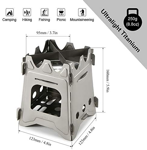 Lixada Camping Titanium Wood Stove Ultralight Folding Camp Stove with Alcohol Tray Portable Outdoor Cooking Stove for Backpacking Hiking Picnic