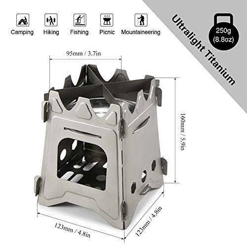 Fogão Externo, Romacci Fogão a lenha de titânio para acampamento Fogão de acampamento ultraleve dobr