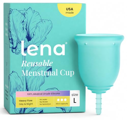Image of Lena Menstrual Cup Original - Soft Medical-Grade Silicone Period Cups for Women Heavy Flow, Reusable and Comfortable 12-Hour Leak-Free Protection, Beginner-Friendly Feminine Care - Large, Turquoise