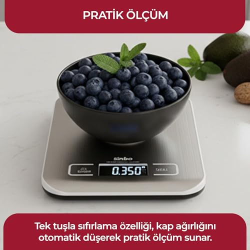 Sinbo SKS-4527 Inox Metal Dijital Hassas Mutfak Tartısı – 5 kg Kapasiteli, 1 g Hassasiyetli, Pil Dahil Profesyonel Tartı