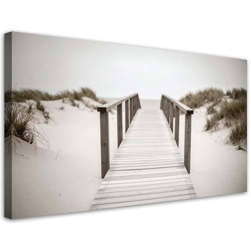 Feeby - Tableau sur Toile - Decoration Murale Peinture - Ponton sur la plage paysage beige - 80x40 1partie - Tableaux chambre à coucher - Decoration Chambre - Impression sur Toile