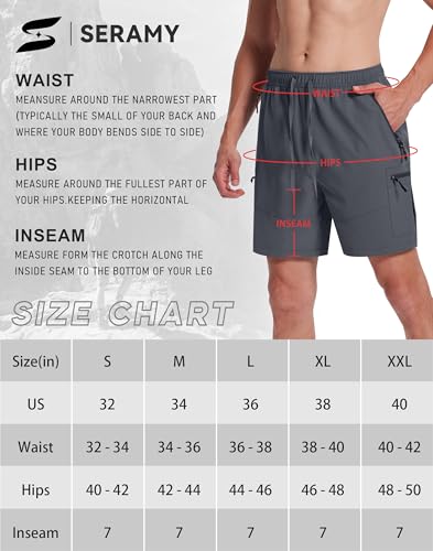 Seramy Mens Hiking Cargo Shorts 7 Inch With Zipper Pockets Quick Dry Stretch Lightweight Drawstring For Outdoor Casual Fishing Dark Grey M thumb #6