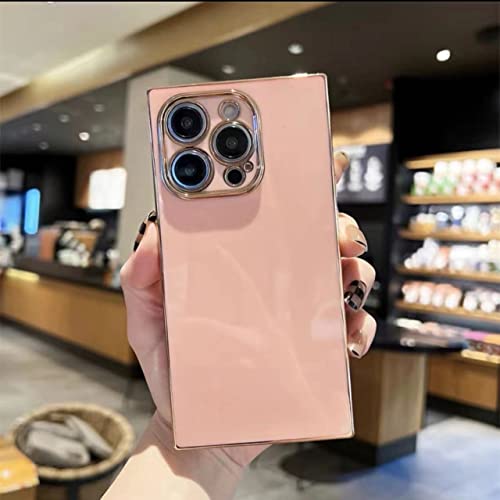 Coque pour iPhone 14 finition bordure dorée protection rose chic - 2