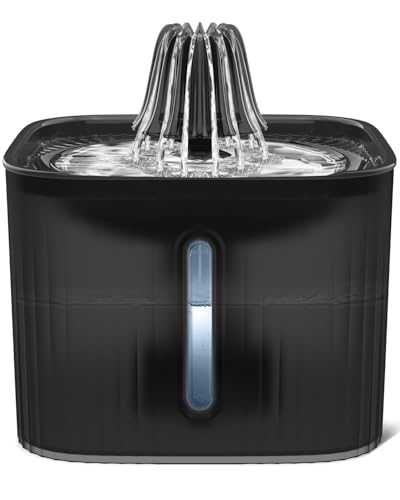E-SMARTER Cat Water Fountain for Drinking, 2.5L Quiet Cat Fountain with Activated Carbon Filter & Sponge, Visible Water Level Pet Water Bowl, Pet Water Fountain for Multiple Pets, Translucent Black