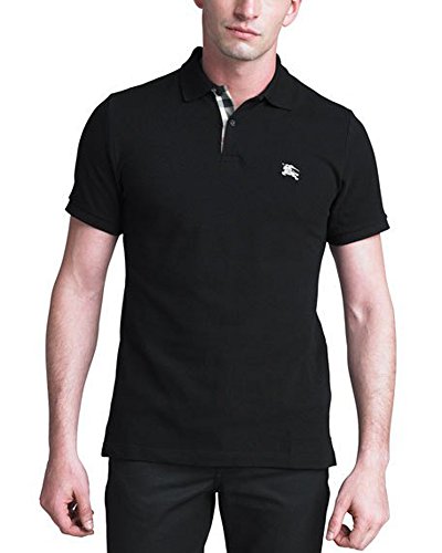 BURBERRY Brit Mens Short Sleeve nova Check Placket Polo Shirt (Medium, Black)