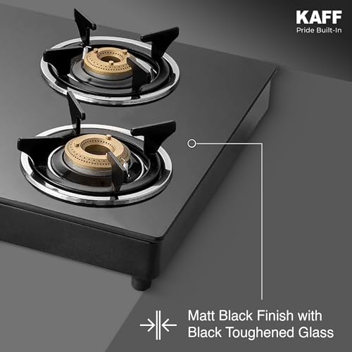 Image of KAFF CTC 69 4B Gas Stove /Cooktop 4 Burners with Manual Ignition 69 CM, High Efficiency Brass Burners, Black Tempered Glass, Enamelled Pan Support (Black)