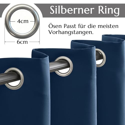 TOPICK Gardinen Verdunklungsvorhänge Vorhänge 2er Set H175xB140 Dunkelblau – Ansicht 2