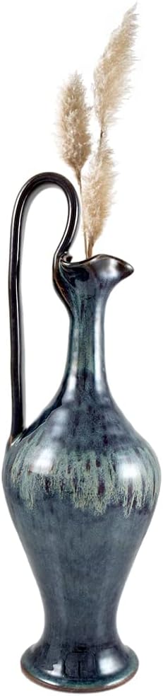 Old World Decorative Rebekah Pitcher, American Made Stoneware Pottery, 15" (Midnight Blue Color)