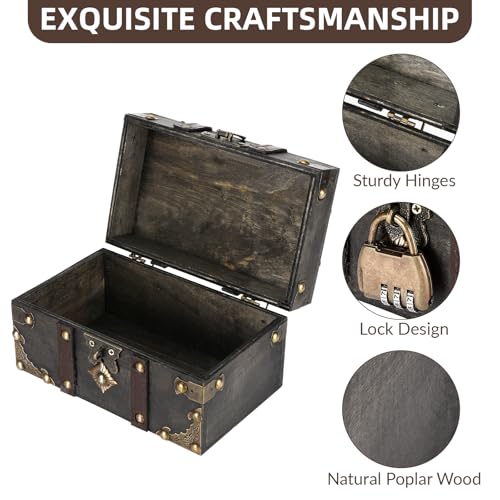 Alitree Coffre au Trésor Vintage en Bois avec Serrure 18x11x10cm – vue 4