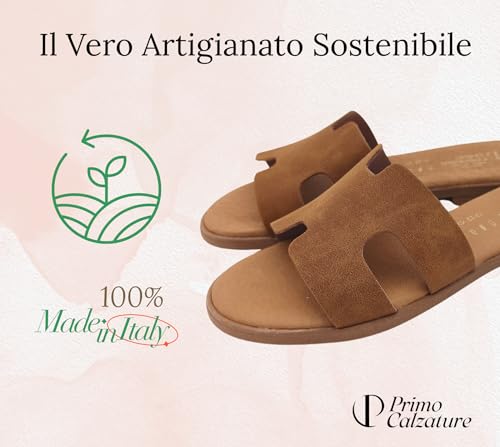 Eleganti Ciabatte Donna Estive, Sandali Bassi Cuoio, Ciabattina In Pelle Estate, Vero Made In Italy (Cuoio, Sistema Taglie Calzature Eu, Adulto, Donna, Numero, Media, 39) - 6