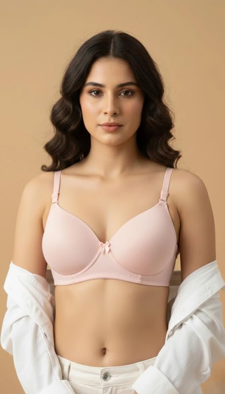 Image of Imsa Moda Women's Nylon Lycra Lightly Padded Full Coverage Wirefree T-Shirt Bra Combo Pack of 2