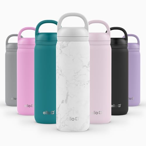 Image of Ello Cooper Twist 22oz Stainless Steel Water Bottle with Chug Lid | Leak Proof Double Walled and Vacuum Insulated | Fits Car Cupholder | Built in Carry Loop | Dishwasher Safe | White Marble