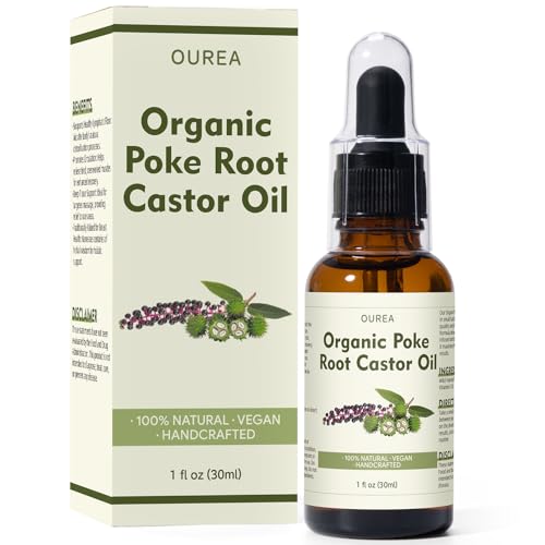 Poke Root Castor Oil Organic - 1 Fl Oz (30ml) - Lymphatic Support Massage Liquid Natural Deep Tissue Relief Drops for Boils Fibroids Cysts Swollen Lymph Nodes Breast & Joint Health