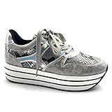 Angkorly - Damen Schuhe Sneakers - Turnschuhe keil - große Plateauschuhe - Flache - Streetwear - Leopard - Tierdruck Animal-Print - Streifenmuster Keilabsatz high Heel 5 cm - Silber 14 F3201 T 39