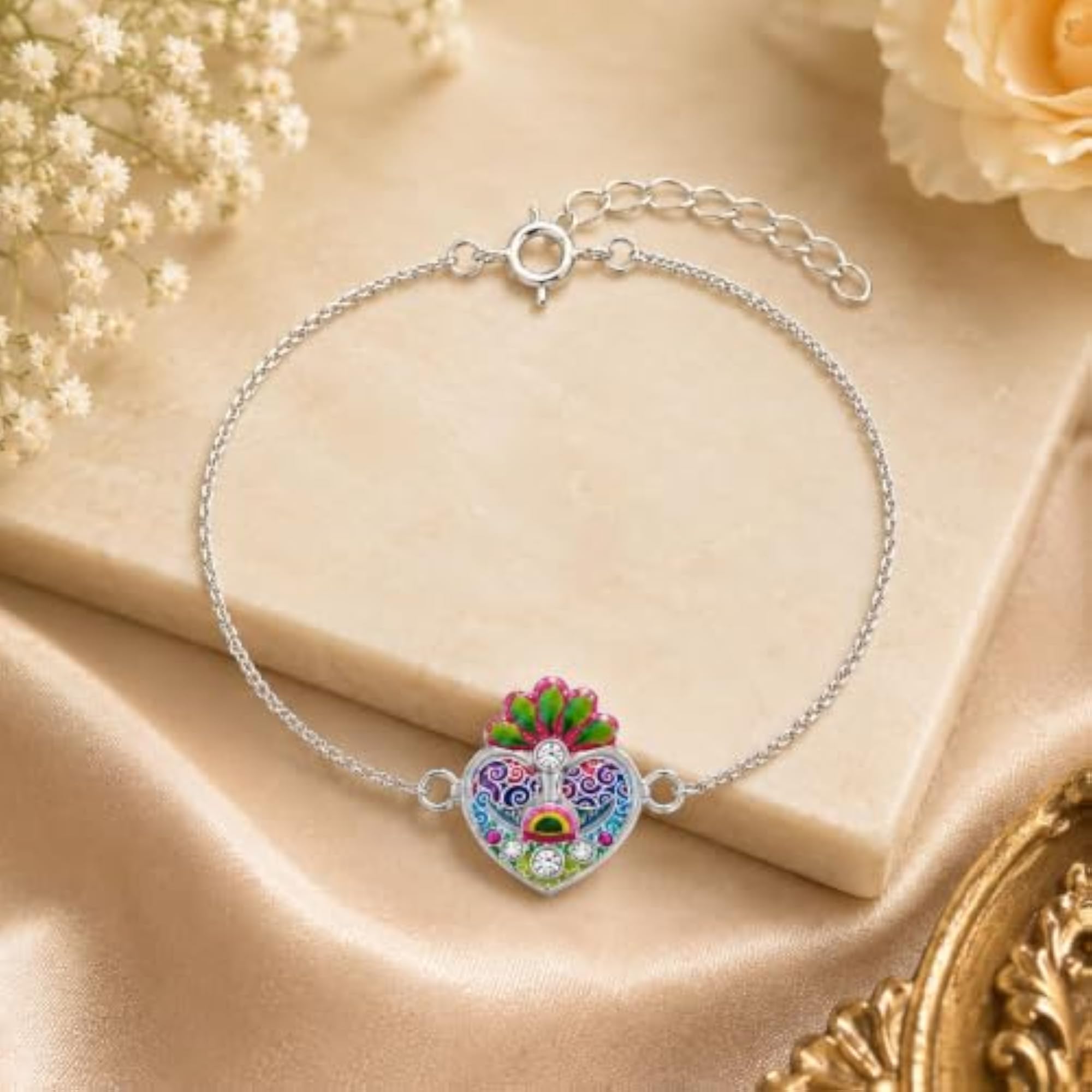 Silver Plated Designer Rakhi for Brother with Roli Chawal